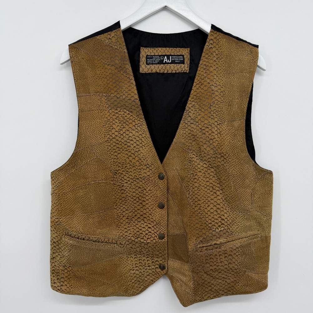 Vintage AJ Vest Mens Large Genuine Leather Western Cowboy Heritage Ranch Rodeo